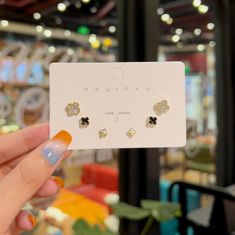 Temperament Earrings Silver Needle Douyin Same Geometric Opal Earrings