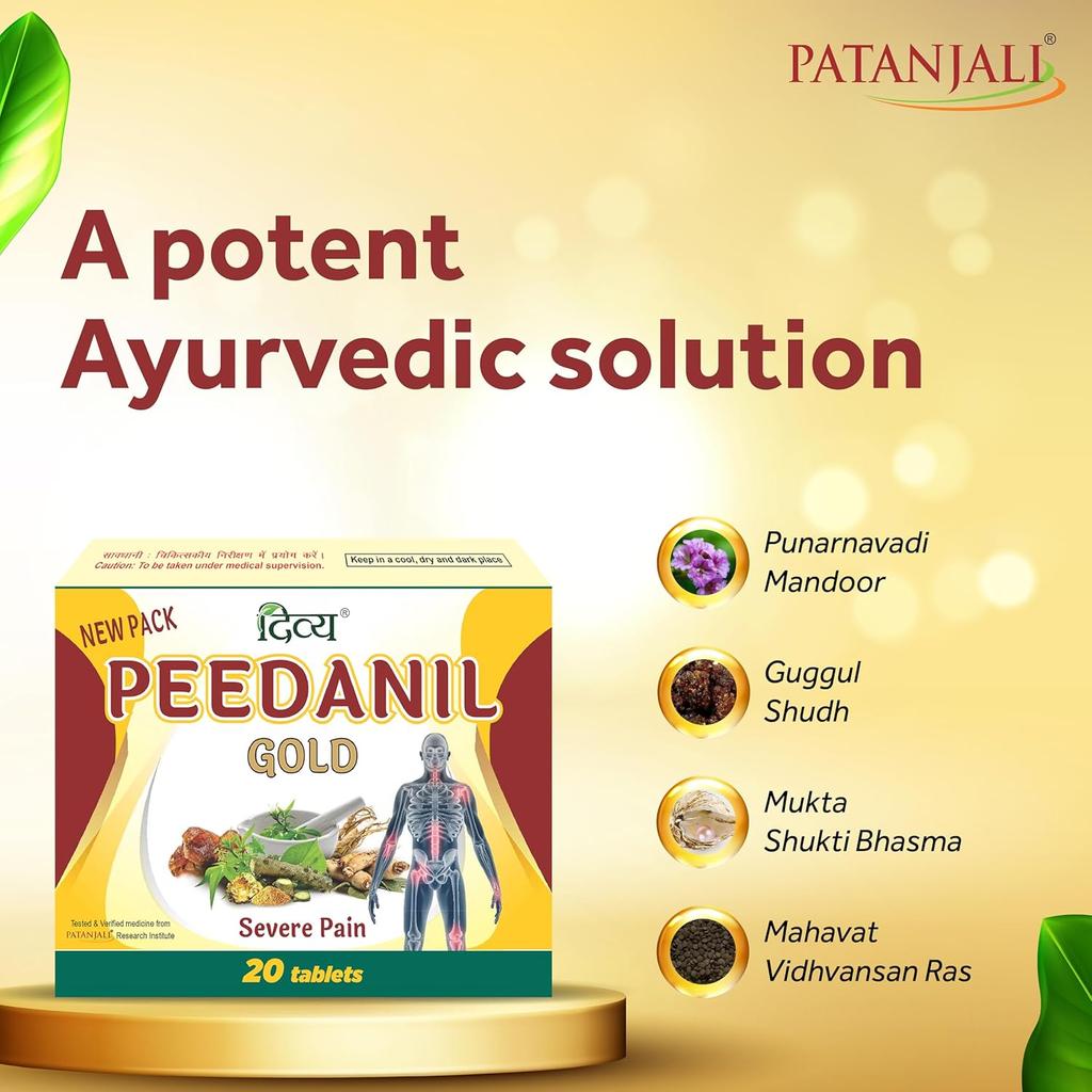 Patanjali Divya Peedanil Gold Tablet 20 Count Natural Pain Relief Support for Joints and Mobility