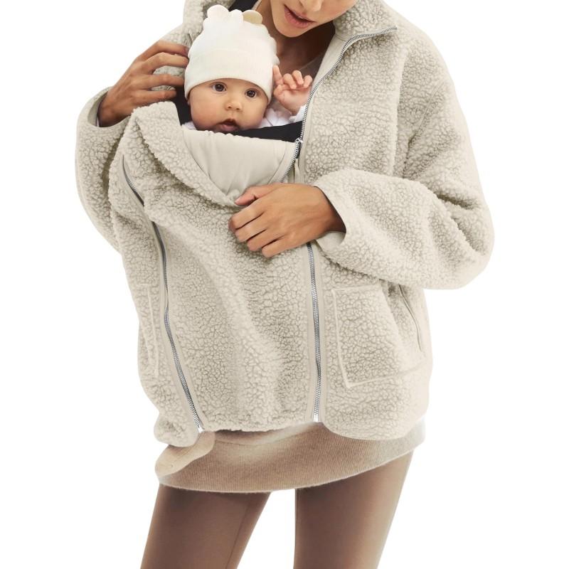 Winter Damen Lockere Passform Einfarbiger Lammwollmischmantel Freizeit Warme Oberbekleidung Familie