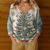 Women's Fashion Casual Long Sleeve Christmas Star Print V-Neck Top