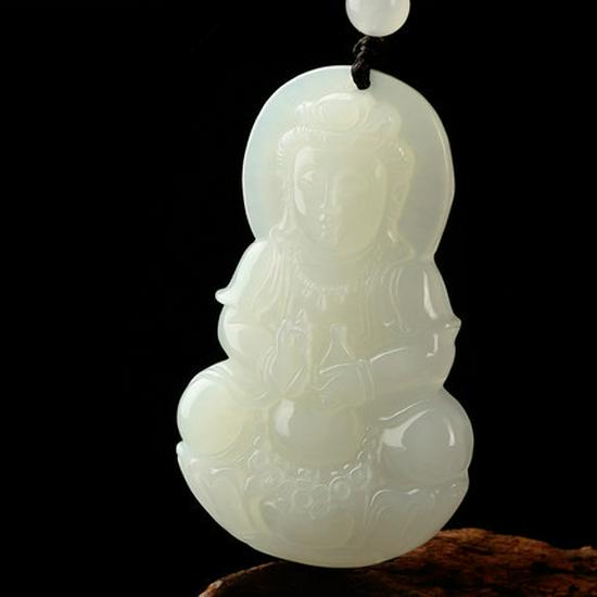 Men's Xinjiang Hotan White Jade Guanyin Pendant with Certificate
