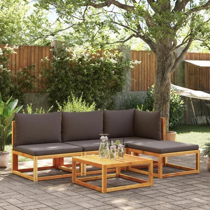 VidaXL Ensemble de canapés de jardin 5 pièces avec coussins en bois d'acacia et corde 3278825