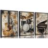 Lyrae 3pcs Vintage Musical Truments Wall Art Piano Guitar Drum Set Posters Artwork Music Theme Painting Pictures Wall Decor for Studio Gallery Home