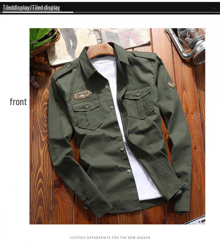 Men's Military-Style Business Casual Long Sleeve Shirt for Spring & Autumn Teens