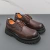 Big Head Leather Shoes Autumn Retro Thick Sole Heightening Derby Shoes Dress British Style 21H