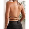 Outfitgirl Fashion Style Sexy Women Clothing Fishnet Rhinestone Shiny Halterneck Lace-up Cutout Sexy Vest