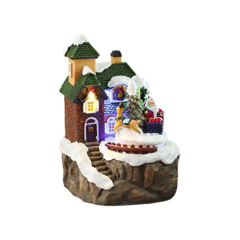 Lighted Christmas Cabin Music Box Rotating Santa Music Box With LED Light For Men Women Kid Birthday Christmas Present