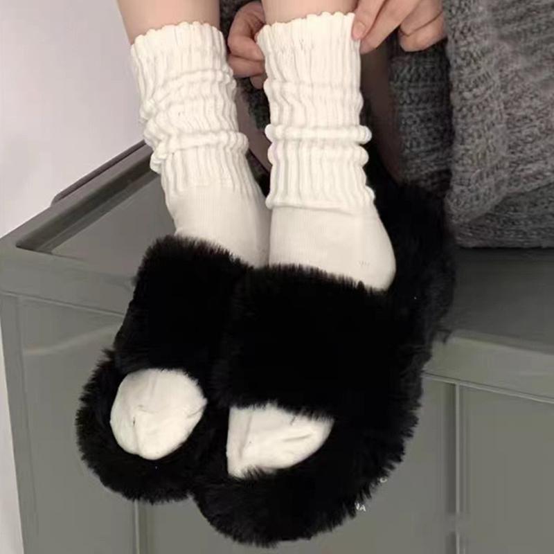 1Pair Solid Color Knitted Long Socks For Women Sweet  Loose Crochet Middle Tube Lolita Sox Boot Cuffs Ruffles Stockings