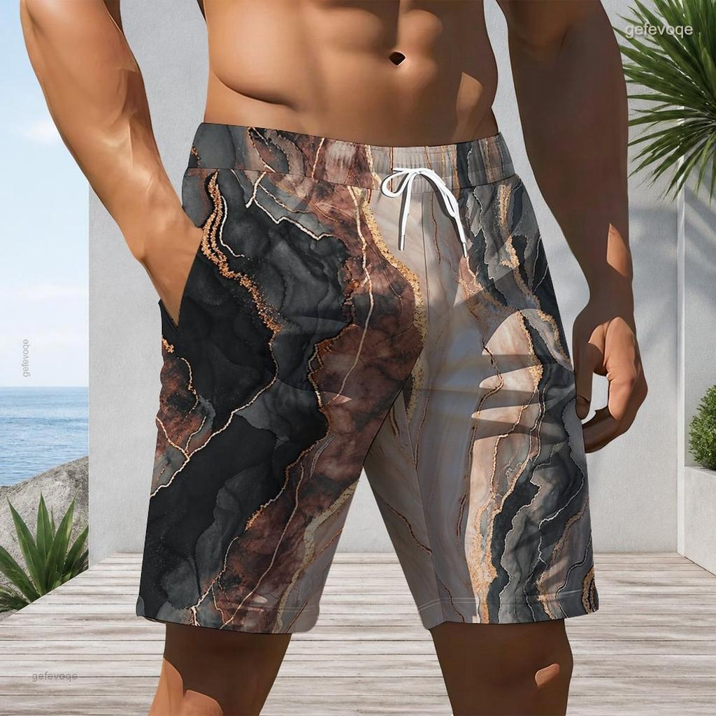 Men Plus Size Tie Dye Vertical Stripe Beach Shorts Quick Dry Casual Swim Trunks With Pockets For Summer Swimming Surfing