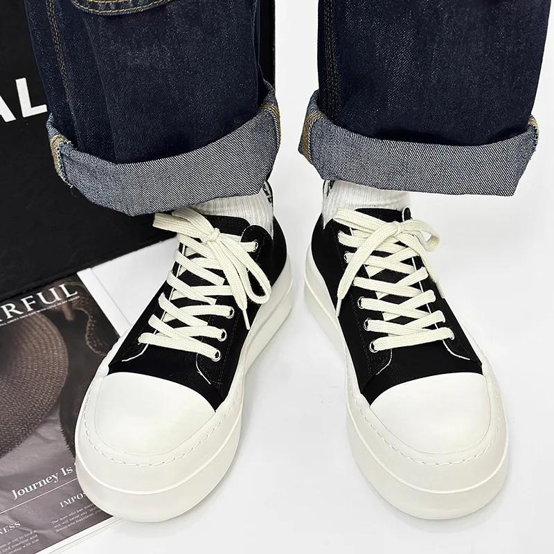 2025 Brand Men Platform Shoe Women Genuine Black Shoe Thick Sole 6 Cm Black r Lace-up Low-top High Quality Flat Sneaker
