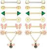 Bobisty 6 Pairs 14G Nipple Rings Set for Women 316L Stainless Steel Heart Butterfly Moon CZ Flower Nipple Rings Piercing Jewelry
