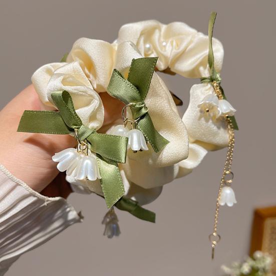 Hair Tie Satin Smooth Elastic Hair Band Flower Tassel Pendant Bowknot Decor Ponytail Bun Half-Tie Hair Rope Hair Accessories