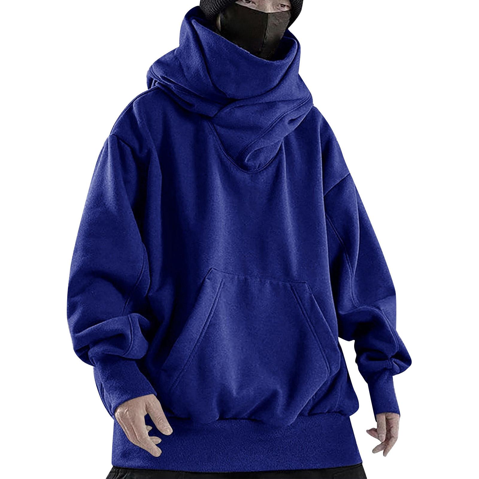 

Мужская однотонная винтажная свободная толстовка-пуловер с капюшоном и высоким воротом в стиле хип-хоп XXXL