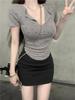 Celebrity Xiaoxiangfeng Skinny Short Versatile T-Shirt Women's Summer Premium Sense Show Chest Big Waist Spice Girl Top Trend