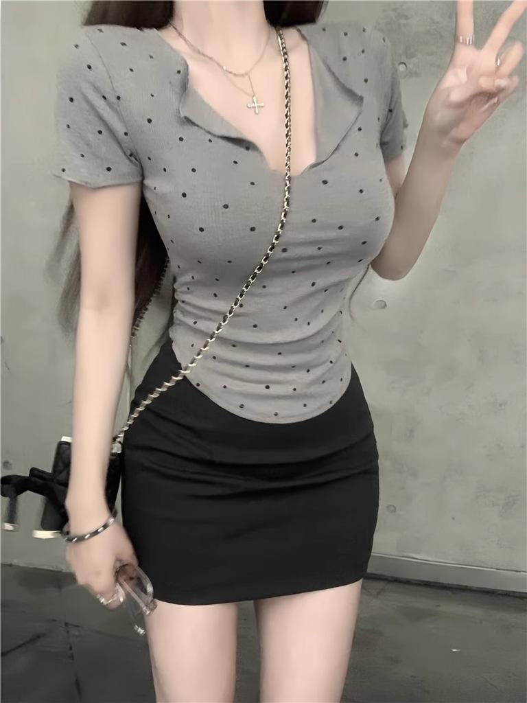 Celebrity Xiaoxiangfeng Skinny Short Versatile T-Shirt Women's Summer Premium Sense Show Chest Big Waist Spice Girl Top Trend
