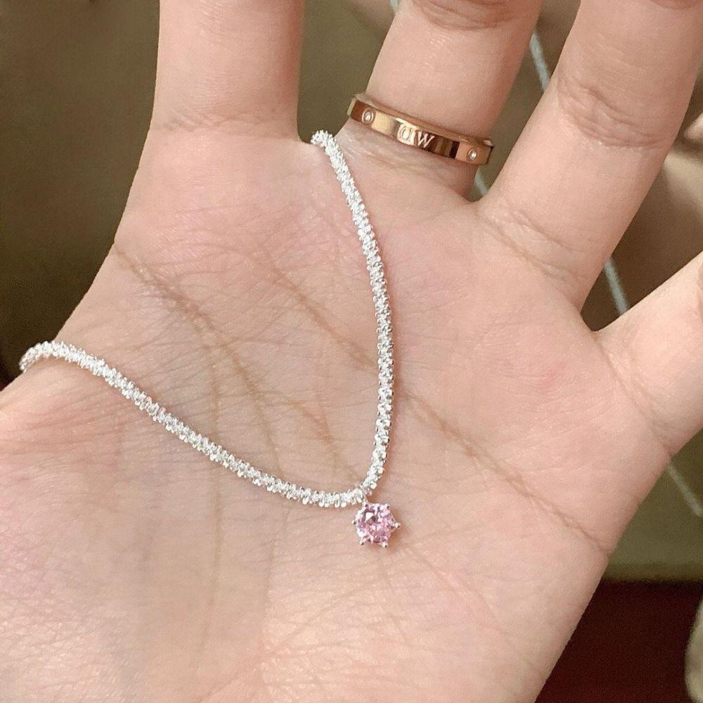 iF ME Shining Silver Necklace Zircon Pendant Chain Choker for Women Jewelry Accessories