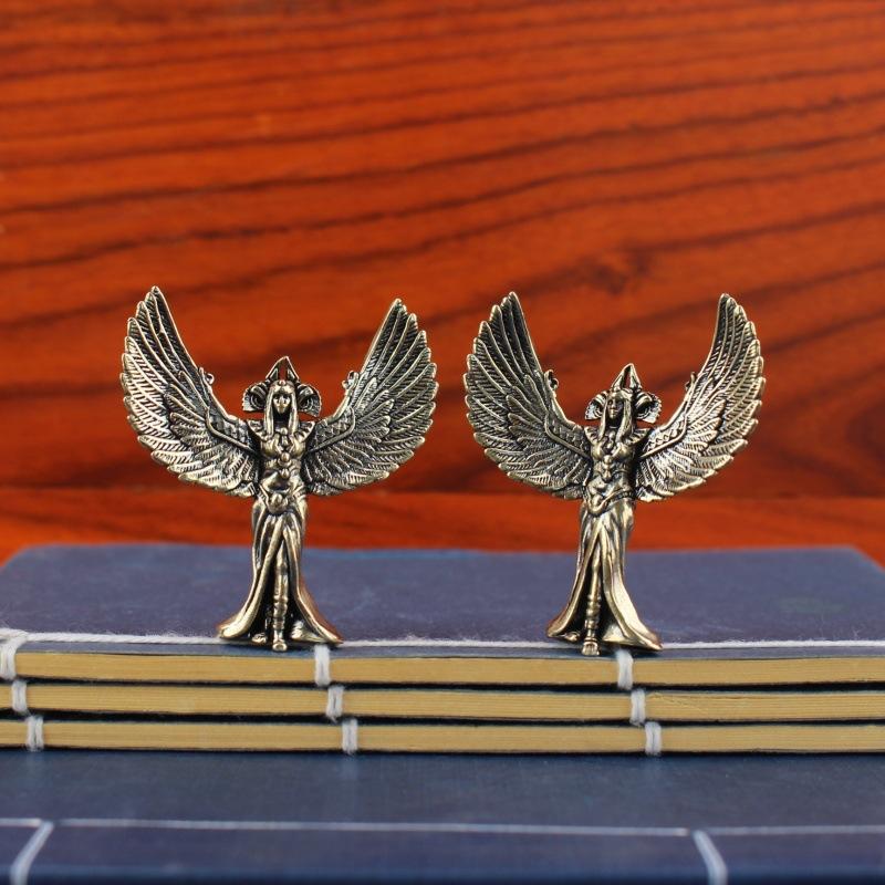 Vintage Brass Egyptian Goddess Statue Angel Wing Figurine Creative Desk Decor Retro Metal Ornament Mythology Art Gift