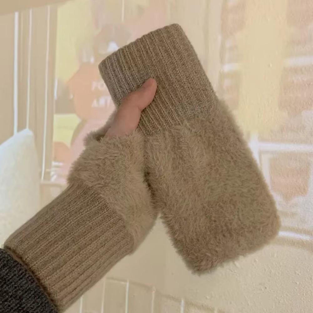 Solid Colors Plush Knitted Gloves Soft Wrist Mittens Luxury Fingerless Gloves  Autumn Winter