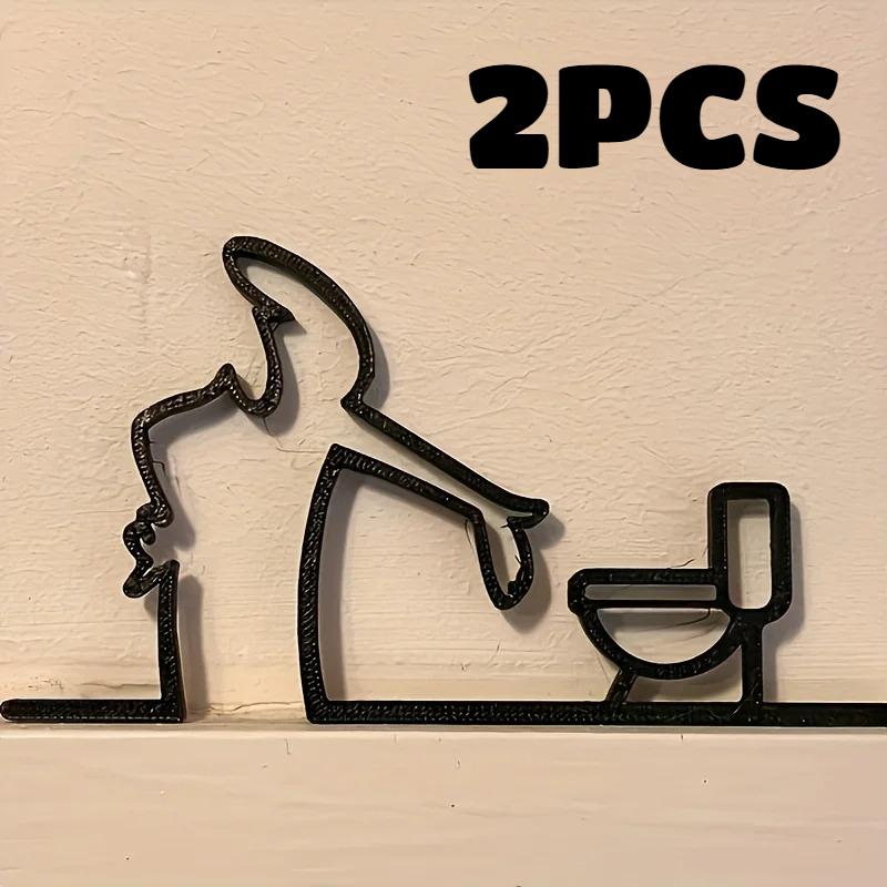 Toilet Signs 2D Flat Metal Bathroom Sign La Linea Minimalist Line Art Car Sticker Self Adhesive WC Toilet Iron Art Corner Decor