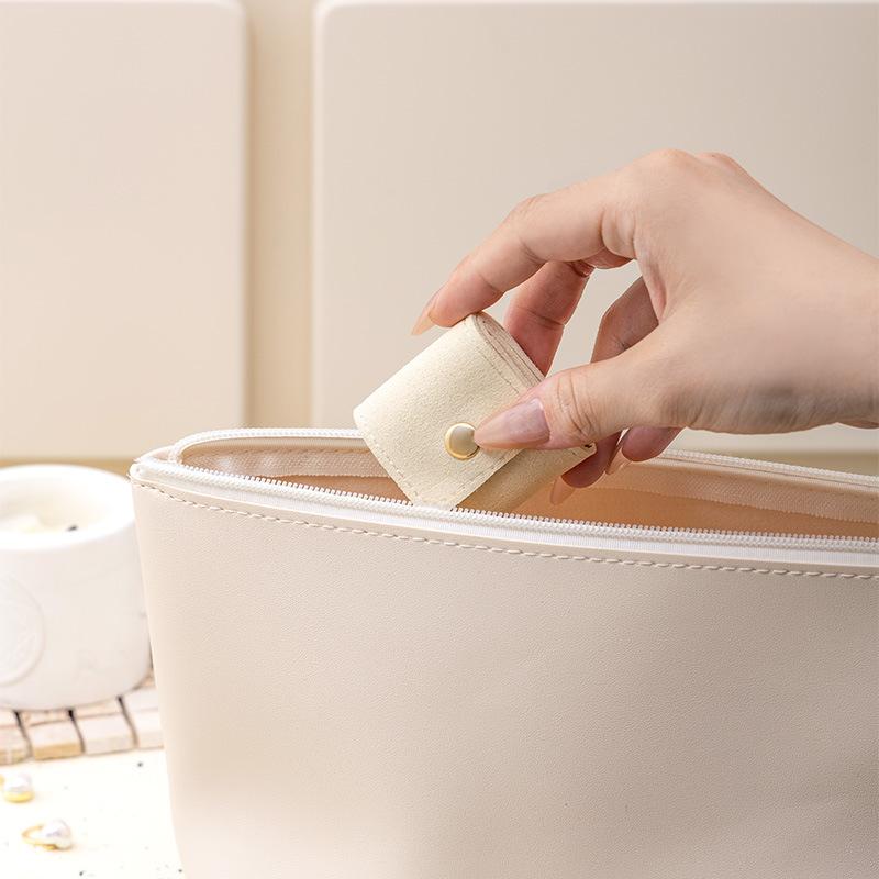 Premium Ring Storage Box Small Portable Travel Stud Earrings Jewelry Light Luxury Pu Jewelry Storage Flannel Bag