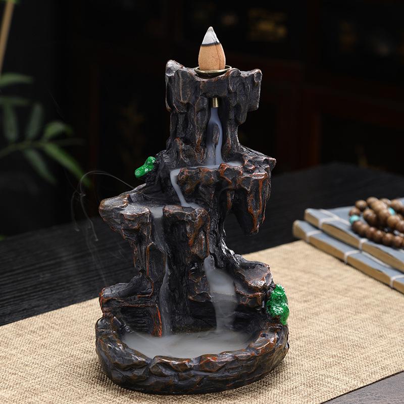 1 pc mountain waterfall counter current incense burner - enchanting smoke effect, relaxing decoration for spa, yoga, meditation