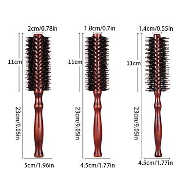 Wood Handle Round Rolling Brush Straight Twill Hair Comb Boar Bristle Round Barrel Hair Curling Brush Hairdressing Tool