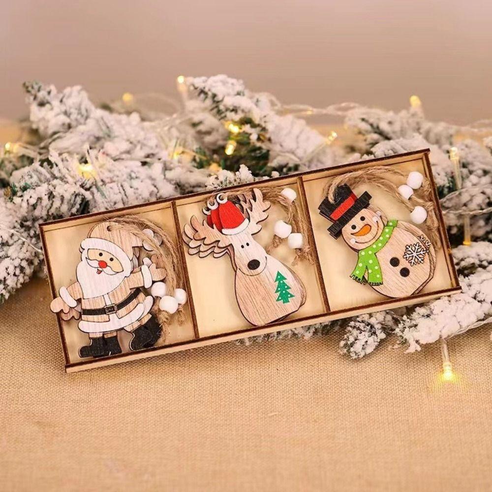 

9pcs/set Decorative Santa Claus Combination Pendant Wood Wooden Santa Claus Ornament New Year
