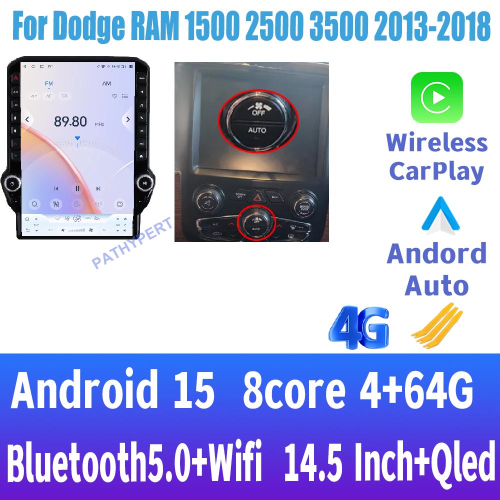 

14.5 Android 15 For Dodge RAM 1500 2500 3500 2013-2018 Car Audio Player Bluetooth Multimedia Radio Carplay GPS Head Unit 360 4G (as the picture,Eight Core)