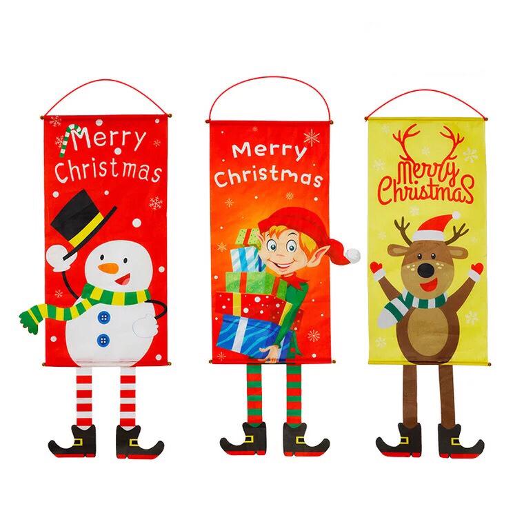 Christmas Decoration Hanging Flag: Santa Claus & Snowman Wall Ornament