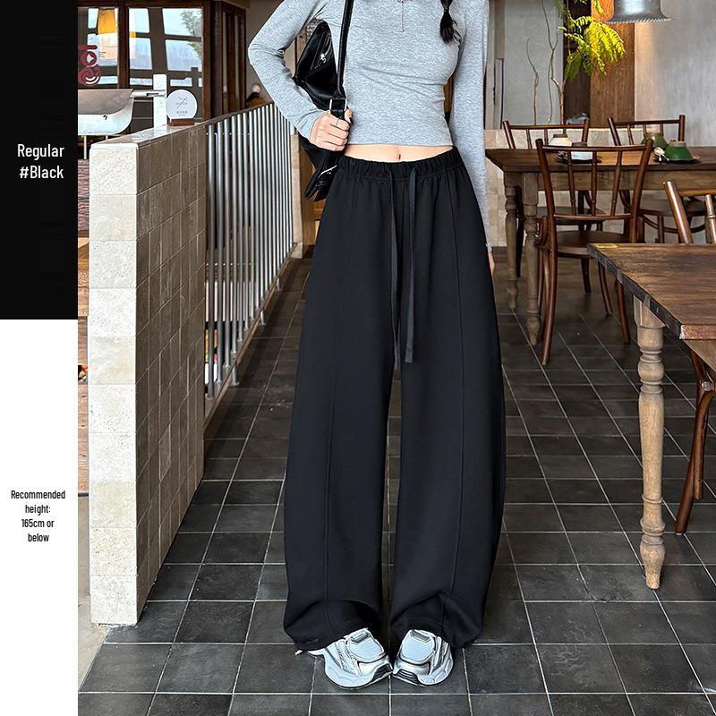 

2026 Spring/Summer Unisex Wide-Leg Curved Pants: Floor-Length, Slimming, Two-Wear Casual Sweatpants for Boys and Girls L чёрный