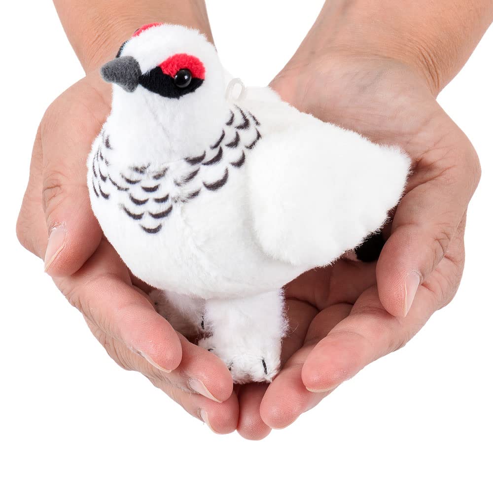 [COLORATA] Colorata Plüschmaskottchen - Japanisches Felsenhuhn (Wintergefieder) (Realistische Vogelkette enthalten) Niedlicher Vogel Schlüsselanhänger Puppe Geschenk