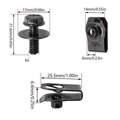 Car Body Bolts & U-nut Clips M6 Engine Shield Guard Bumper Fender Screw For Nissan QASHQAI Rogue Sport Juke Almera Leaf Frontier