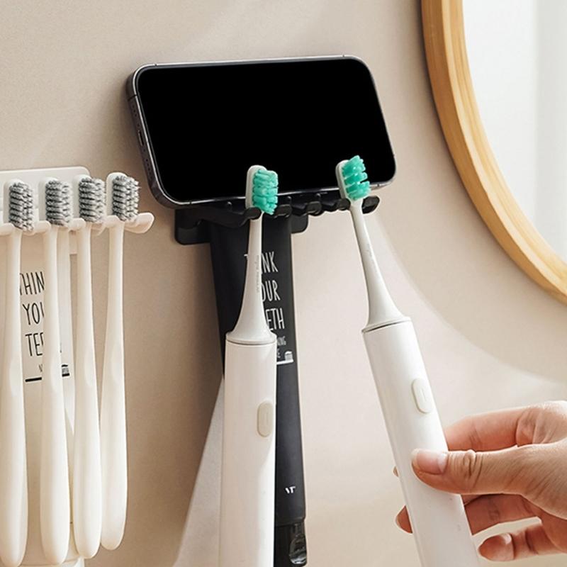Toothbrush Holder Wall Mount Mobile Phone Shelf for Bathroom Organization Multipurpose Toothbrush Shelf Rack 4Slot