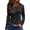 Women's Long Sleeve Round Neck Top with Halloween Print and Side Split Hem