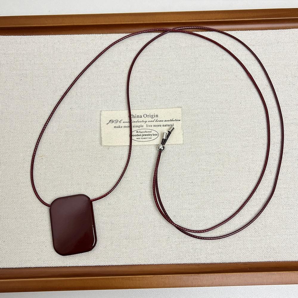 Adjustable Square Pendant Necklace Leather Rope Fashion Necklace Vintage Long Sweater Chain Girl