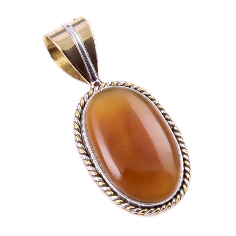 Natural Botswana Agate Gemstone 925 Solid Silver Two Tone Pendant 1.25'' r4W17