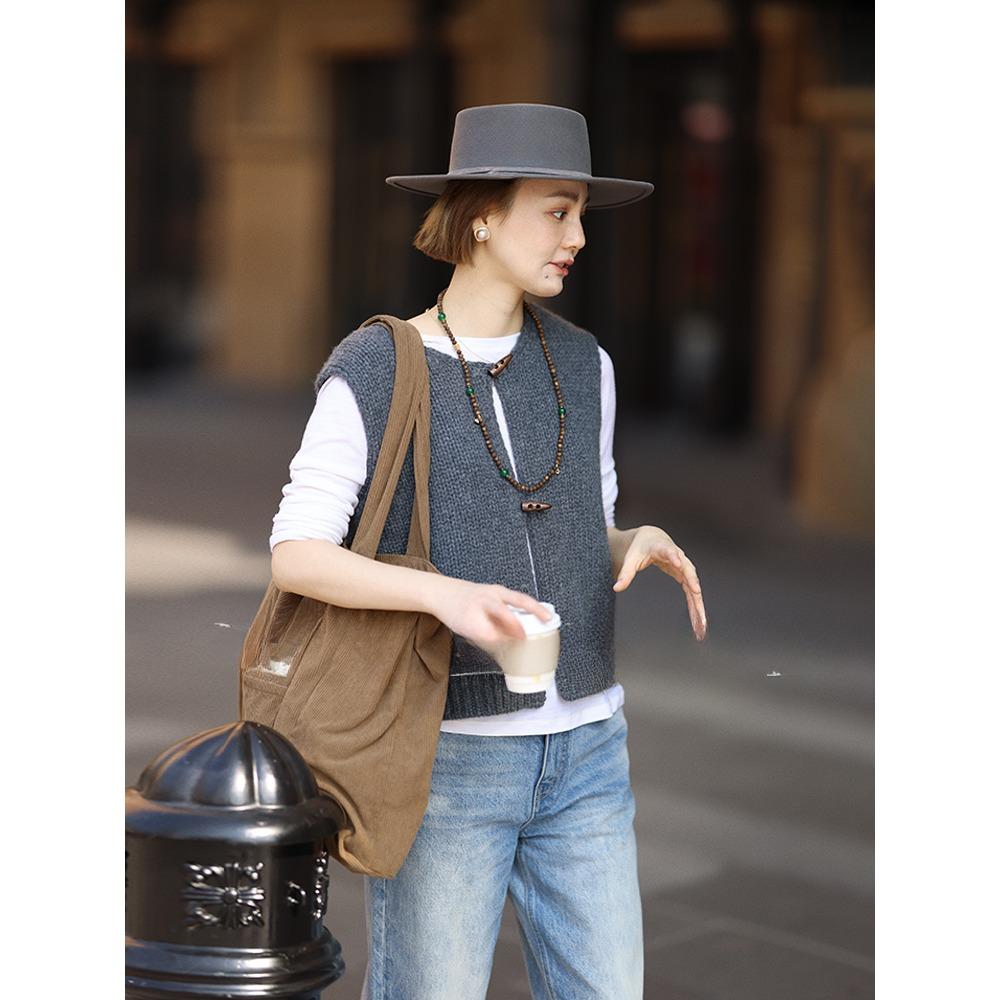 Dimanaf 2025 Autumn Women Sleeveless Buttons Vest Sweaters Style Solid Knitting Casual Loose Short Sweater