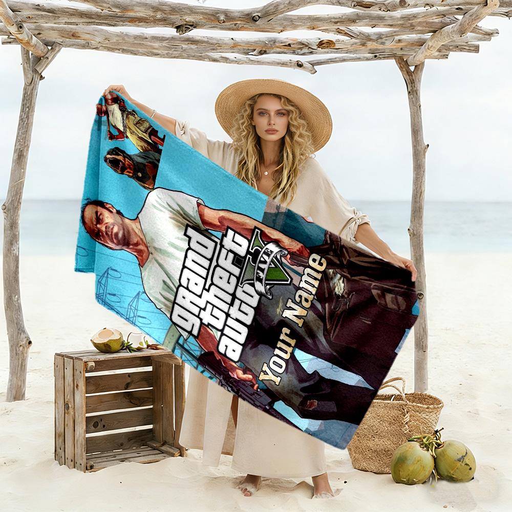 Grand Theft Auto Customizable Name Beach Towel Soft Durable Quick-Dry Suitable for Swimming Gym Camping Yoga Vacation