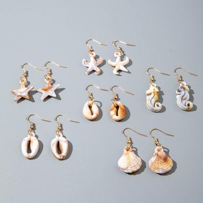 Exquisite Kompakte Strandurlaubsstil Acryl Seestern Muschel Anhänger Ohrringe für Damen Schmuckgeschenke, Tägliche Passende Ohrringe