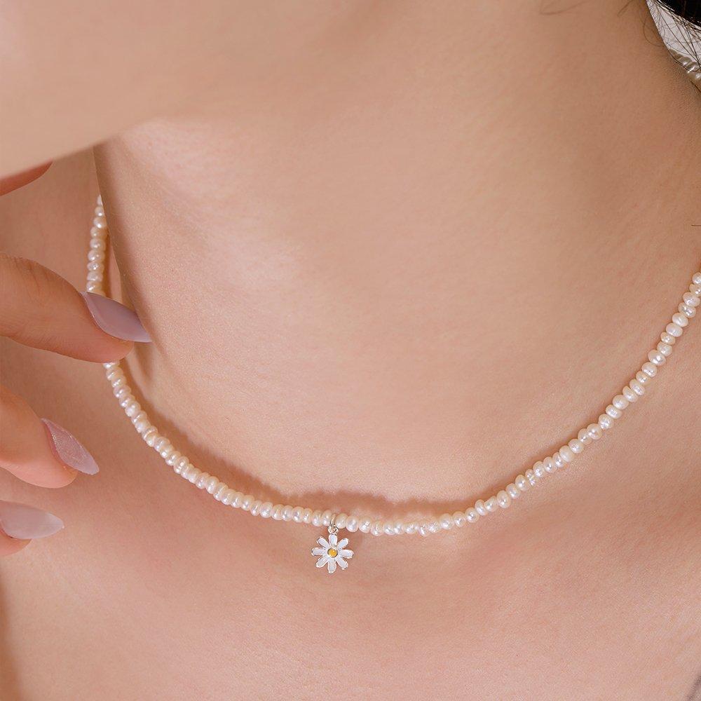 925 Silver Noah Daisy Natural Freshwater Pearl Necklace W