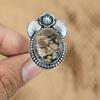 Oval Turritella Agate Gemstone Statement Promise Flower Ring 925 Sterling Silver