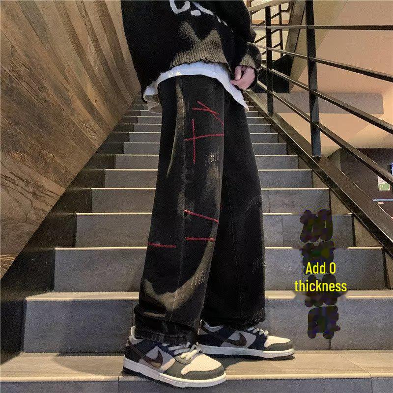 Herren Trendige Straight-Fit Washed Velvet Jeans - Amerikanischer Retro-Stil, Lockere Freizeithose für Frühling und Herbst.