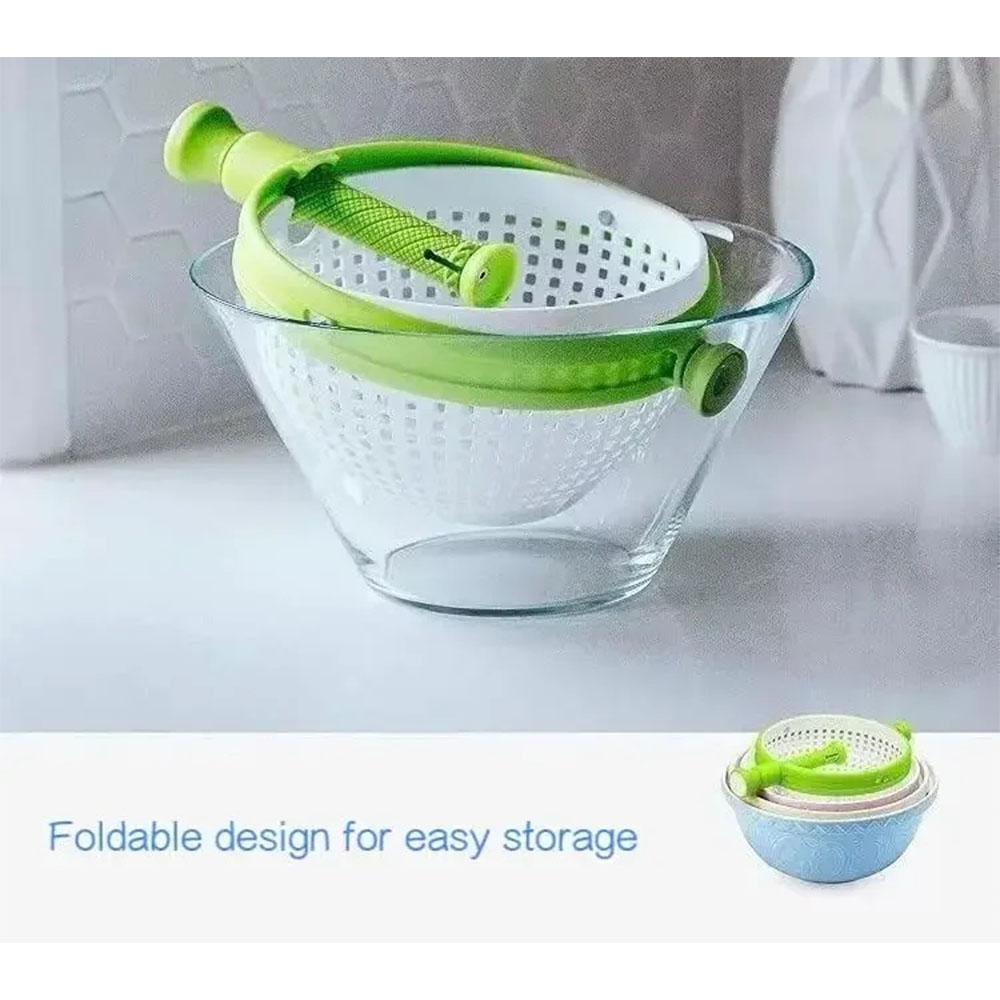 2025 NEW Folding Salad Spinner with Collapsible Handle Fruit Vegetable Centrifuge Drainer Basket Space Saving Kitchen Tool