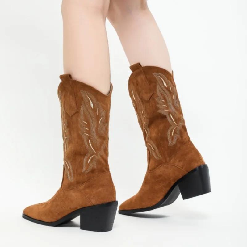 Women's Ankle Boots Casual Outdoor Slip-On Designer Shoes Trendy Totem Retro Pointed Chelsea Boots Low Heel Botas De Mujer 2024