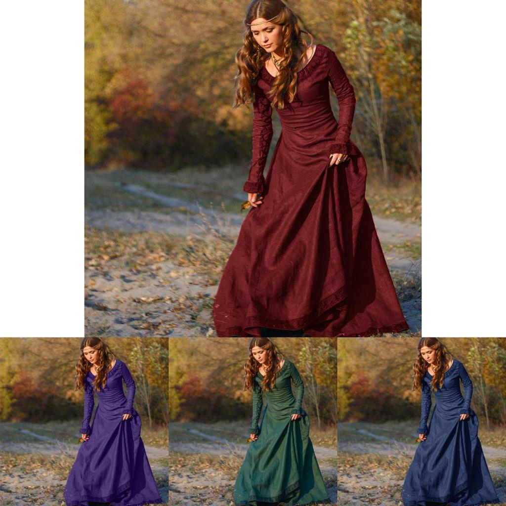 Stylish Long Sleeve Medieval Dress For Women Featuring Flared Sleeves For Halloween