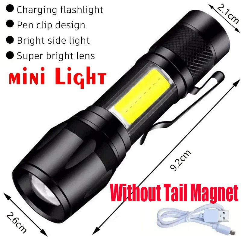 High Power LED Flashlight Portable Zoom Torch Type-C Rechargeable Waterproof Light with COB Side Lamp for Outdoor Camping Hiking
