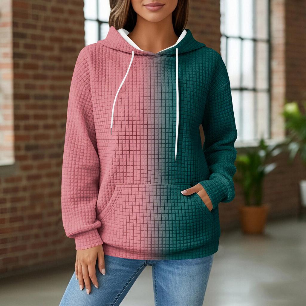 Women's Knit Hoodie - Long Sleeve Pullover with Pocket, Casual Loose-Fit Sweatshirt for Daily Wear/Outdoor