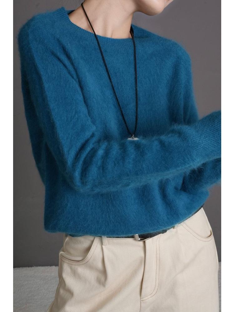 Fluffy Crew Neck Knit Sweater for Women