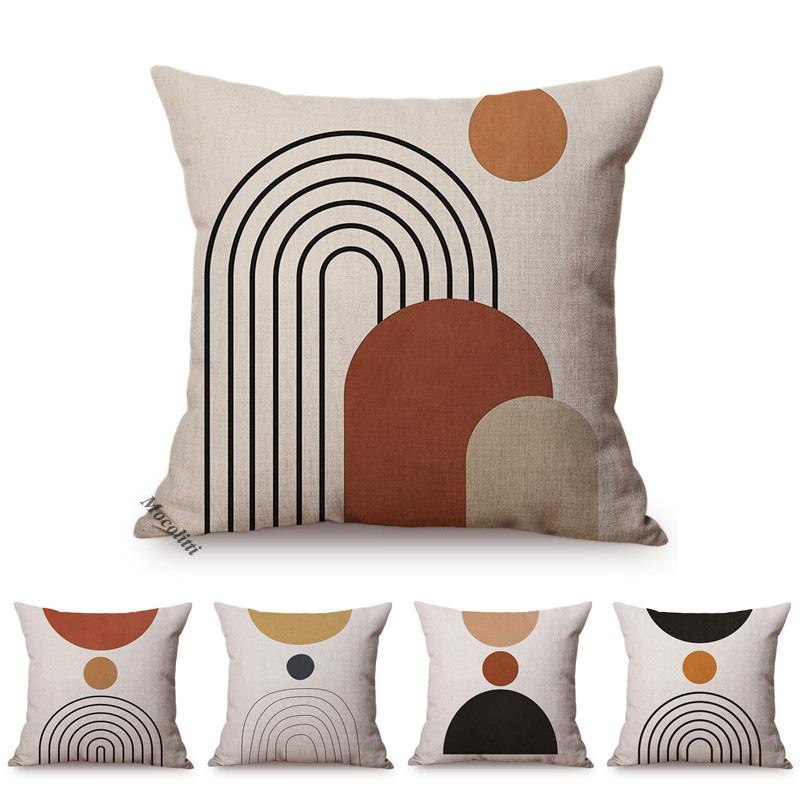 Monika Chen Unisex Modern Geometric Style Sofa Decoration Throw Pillow Case Minimalist Boho Arch Abstract Pattern Cotton Linen Car Cushion Cover