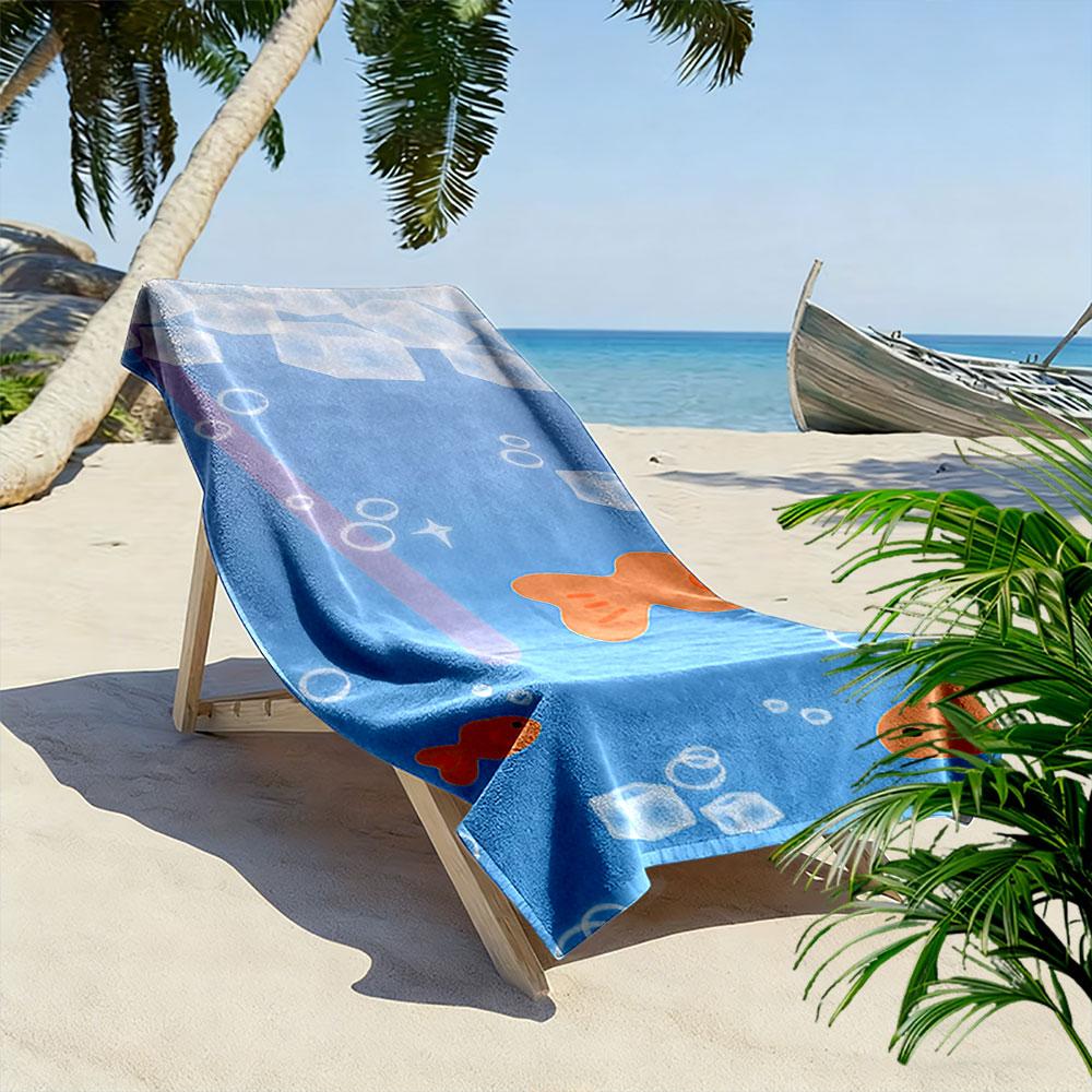 Cartoon Fish and Bubbles Towel Beach Towel Quick-drying for Travel Outdoor Sports Jogging Beach and Swimming